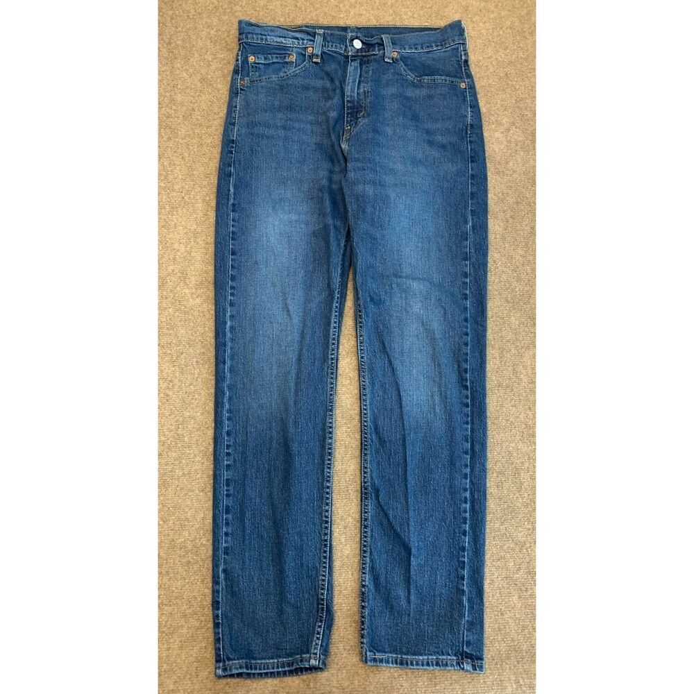 Levis 505 Jeans Mens 32x32 Straight Leg Whiskered Dark Wash Cotton Denim
